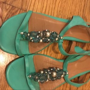 Boden Turquoise Sandals With Gems